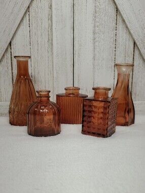 Brown Glass Decorative Mini Vases Bud Vases Set of 5